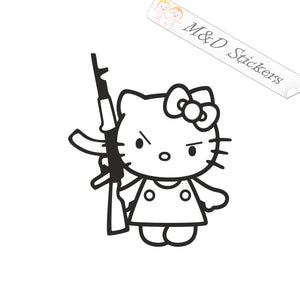 2x Hello Kitty with AK-47 Vinyl Decal Sticker Different colors & size for Cars/Bikes/Windows