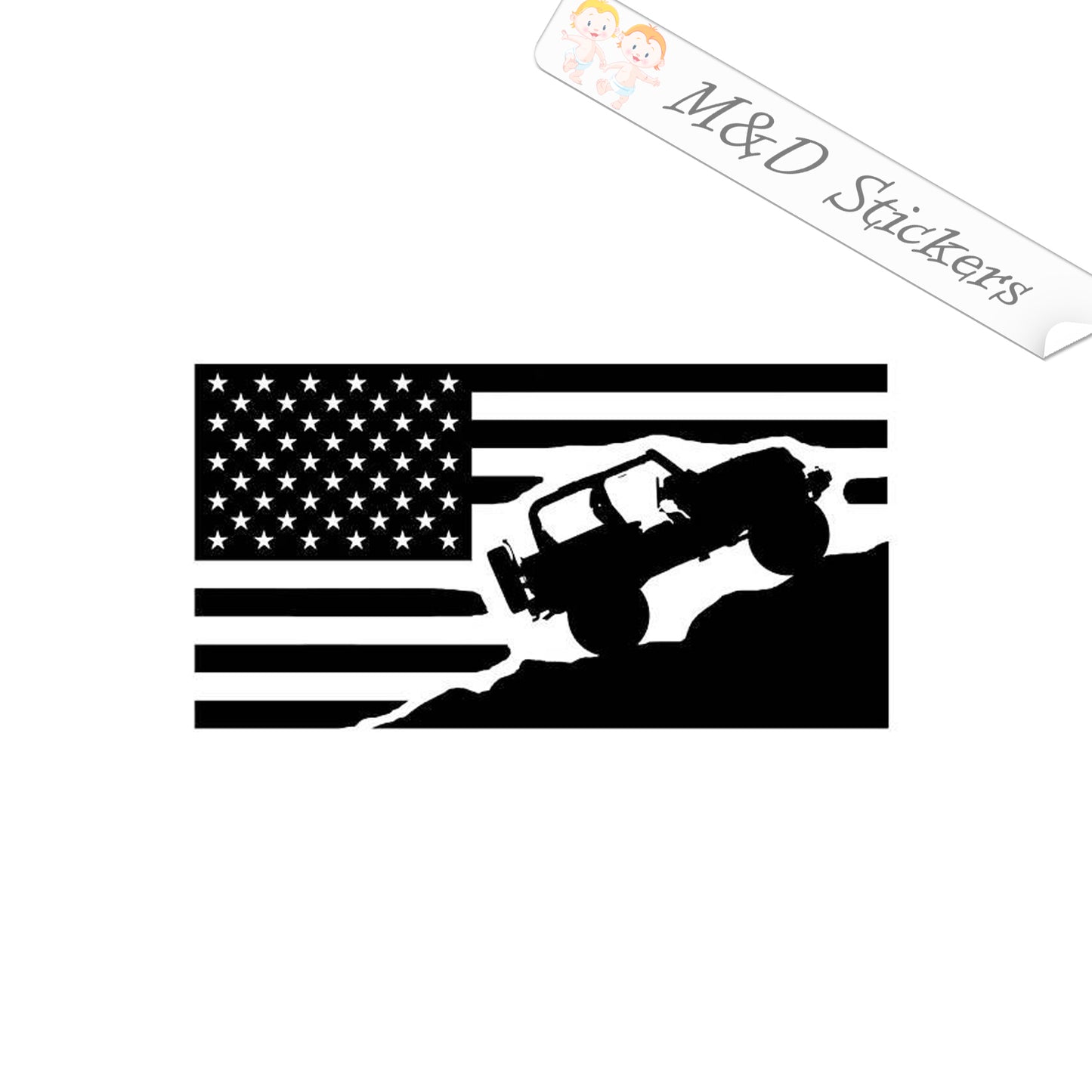 2x Jeep on American Flag Vinyl Decal Sticker Different colors & size for Cars/Bikes/Windows