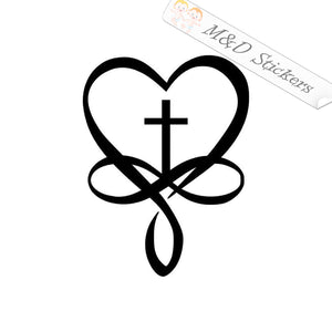 Christian Cross and heart (4.5" - 30") Vinyl Decal in Different colors & size for Cars/Bikes/Windows