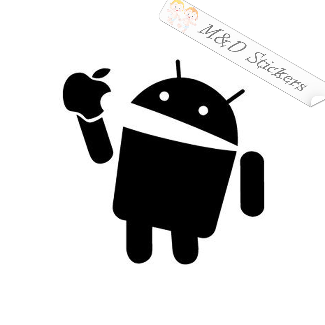 2x Android eating apple Vinyl Decal Sticker Different colors & size for Cars/Bikes/Windows