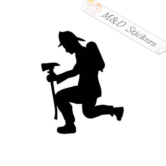 2x Kneeling Firefighter Vinyl Decal Sticker Different colors & size for Cars/Bikes/Windows