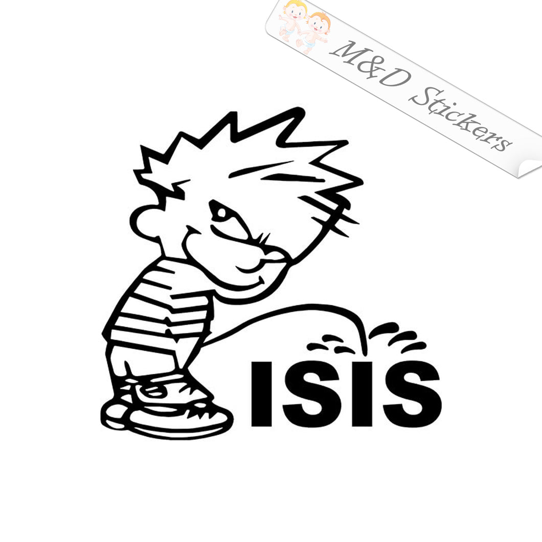 2x Calvin Peeing On ISIS Vinyl Decal Sticker Different colors & size for Cars/Bikes/Windows