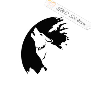 2x Wolf and moon Vinyl Decal Sticker Different colors & size for Cars/Bikes/Windows