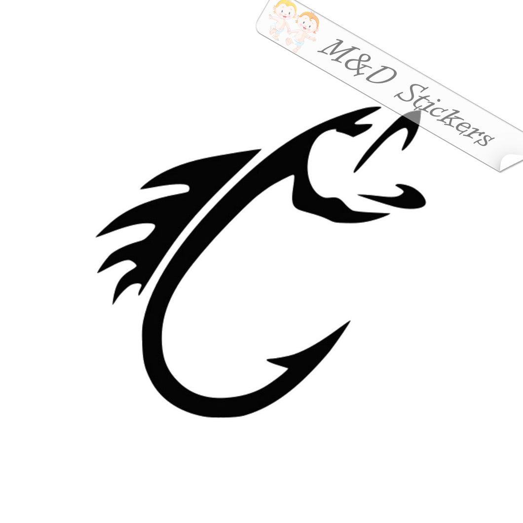 2x Fish hook Decal Sticker Different colors & size for Cars/Bikes/Windows
