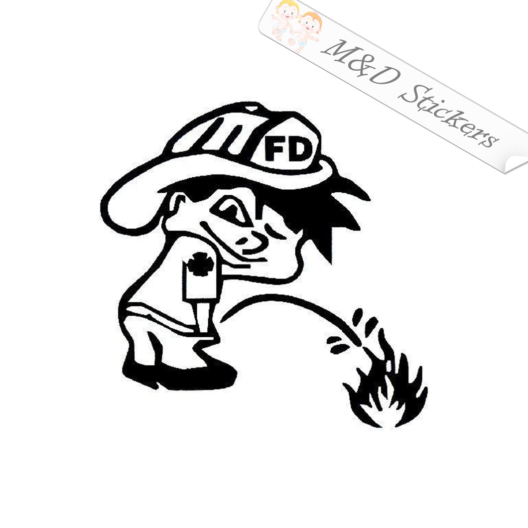 2x Firefighter peeing on fire Vinyl Decal Sticker Different colors & size for Cars/Bikes/Windows