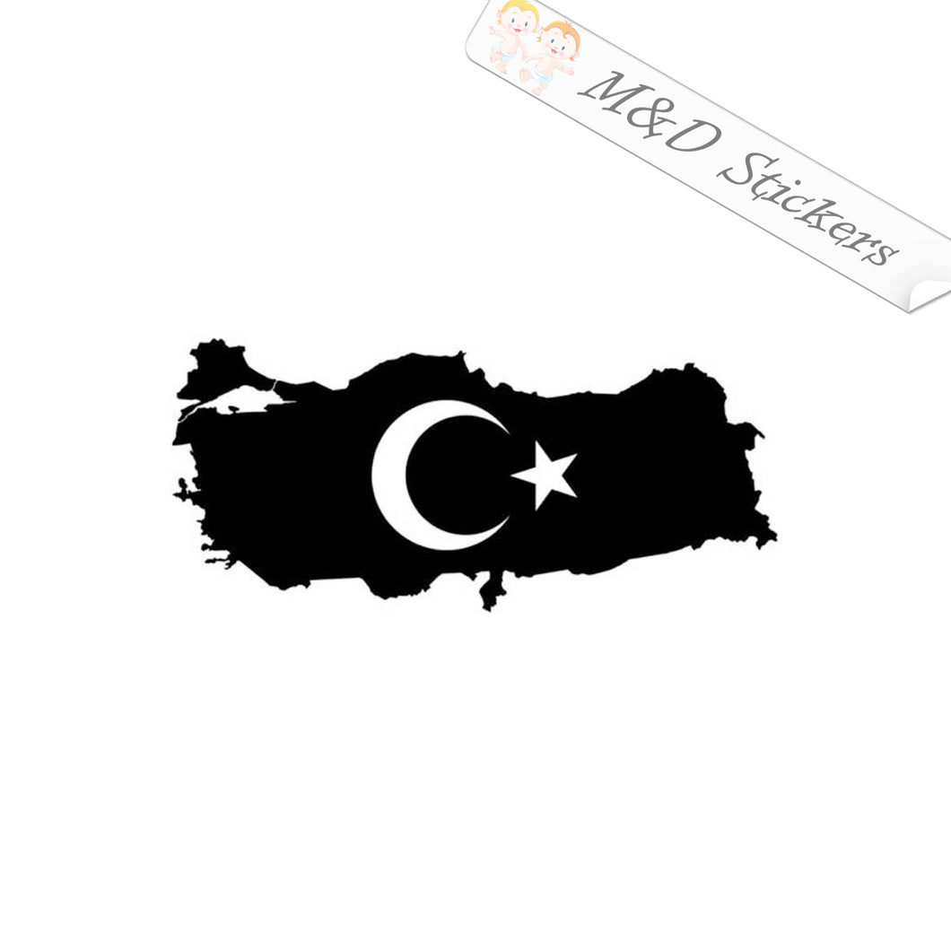 2x Turkish Turkey Crescent and Star Flag and country shape  Vinyl Decal Sticker Different colors & size for Cars/Bikes/Windows