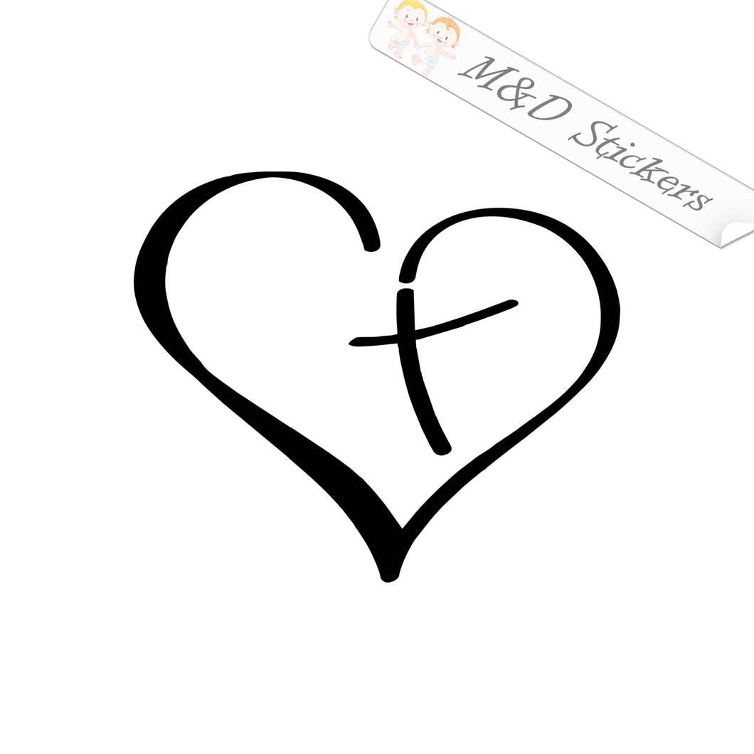 2x Heart love cross Vinyl Decal Sticker Different colors & size for Cars/Bikes/Windows