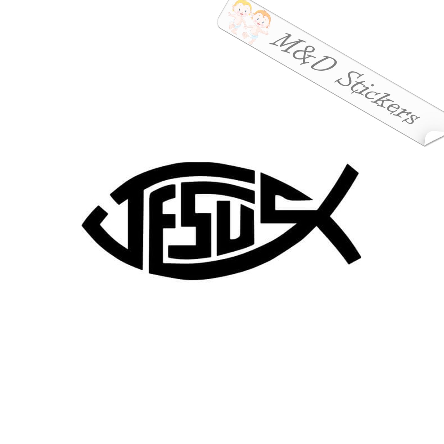 2x Jesus Fish Vinyl Decal Sticker Different colors & size for Cars/Bikes/Windows
