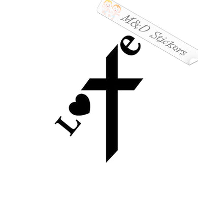 2x Christian Cross love Vinyl Decal Sticker Different colors & size for Cars/Bikes/Windows