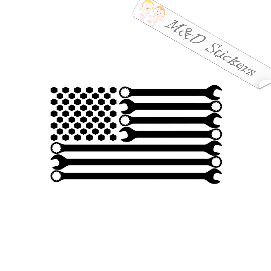 2x American US Flag wrenches Vinyl Decal Sticker Different colors & size for Cars/Bikes/Windows