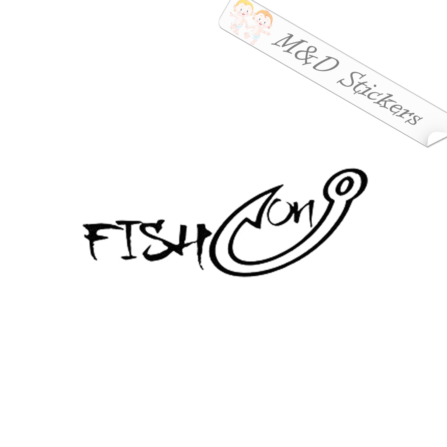 2x Fish on hook Decal Sticker Different colors & size for Cars
