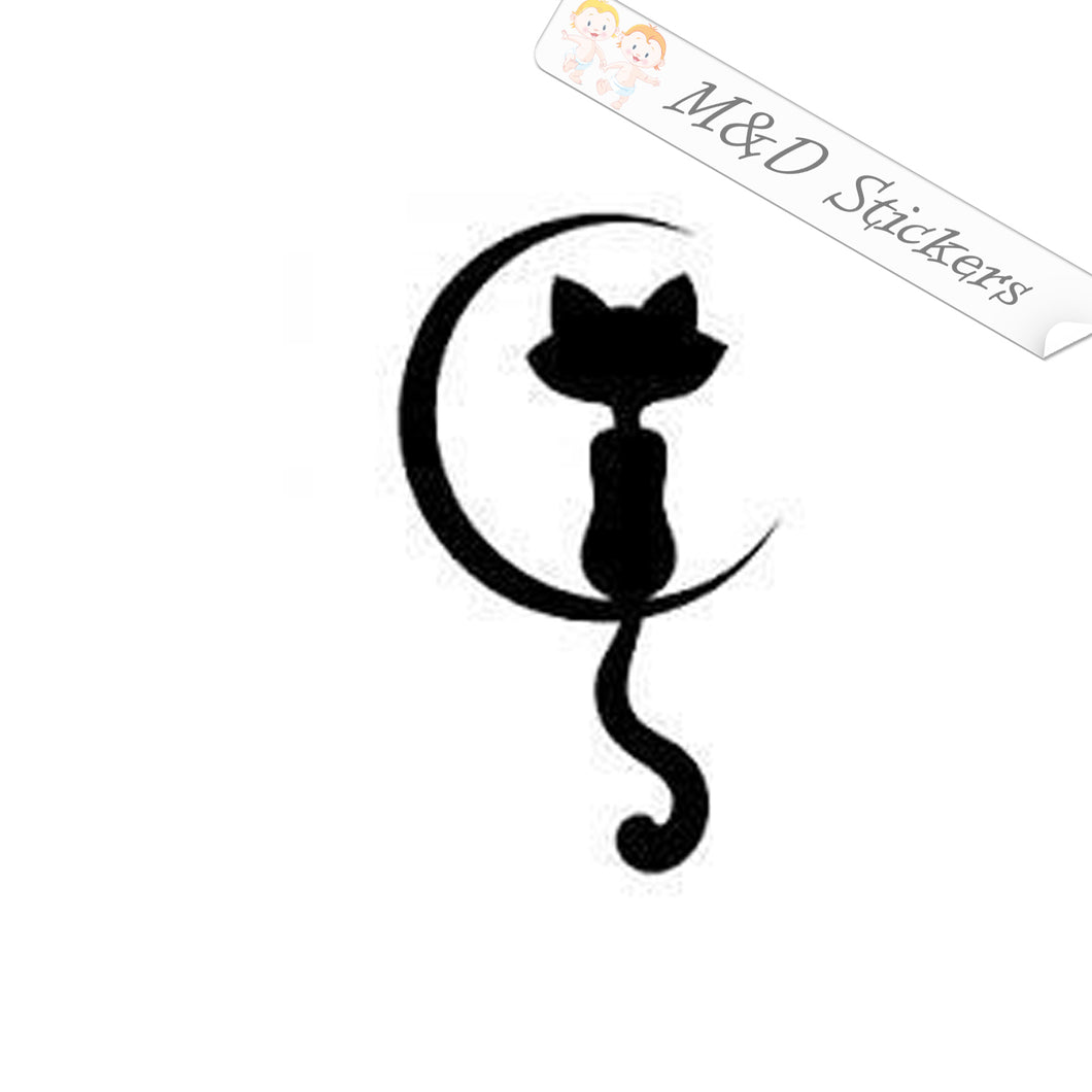 2x Cat on the moon Vinyl Decal Sticker Different colors & size for Cars/Bikes/Windows