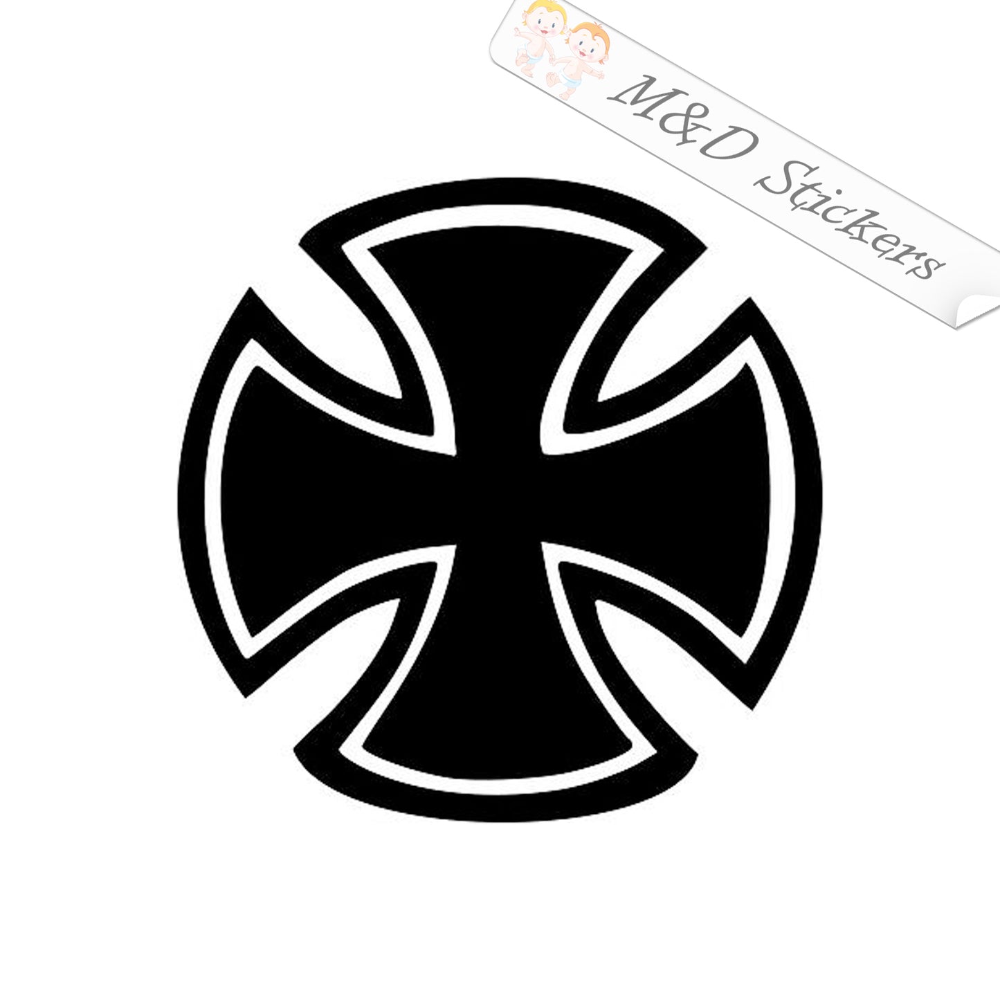 2x Round Maltese Cross Vinyl Decal Sticker Different colors & size for Cars/Bikes/Windows